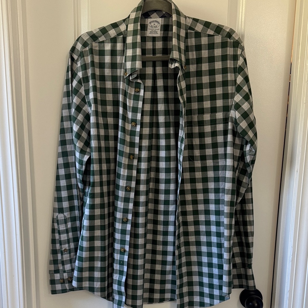 Brooks Brothers Green and White Checkered Men's Shirt